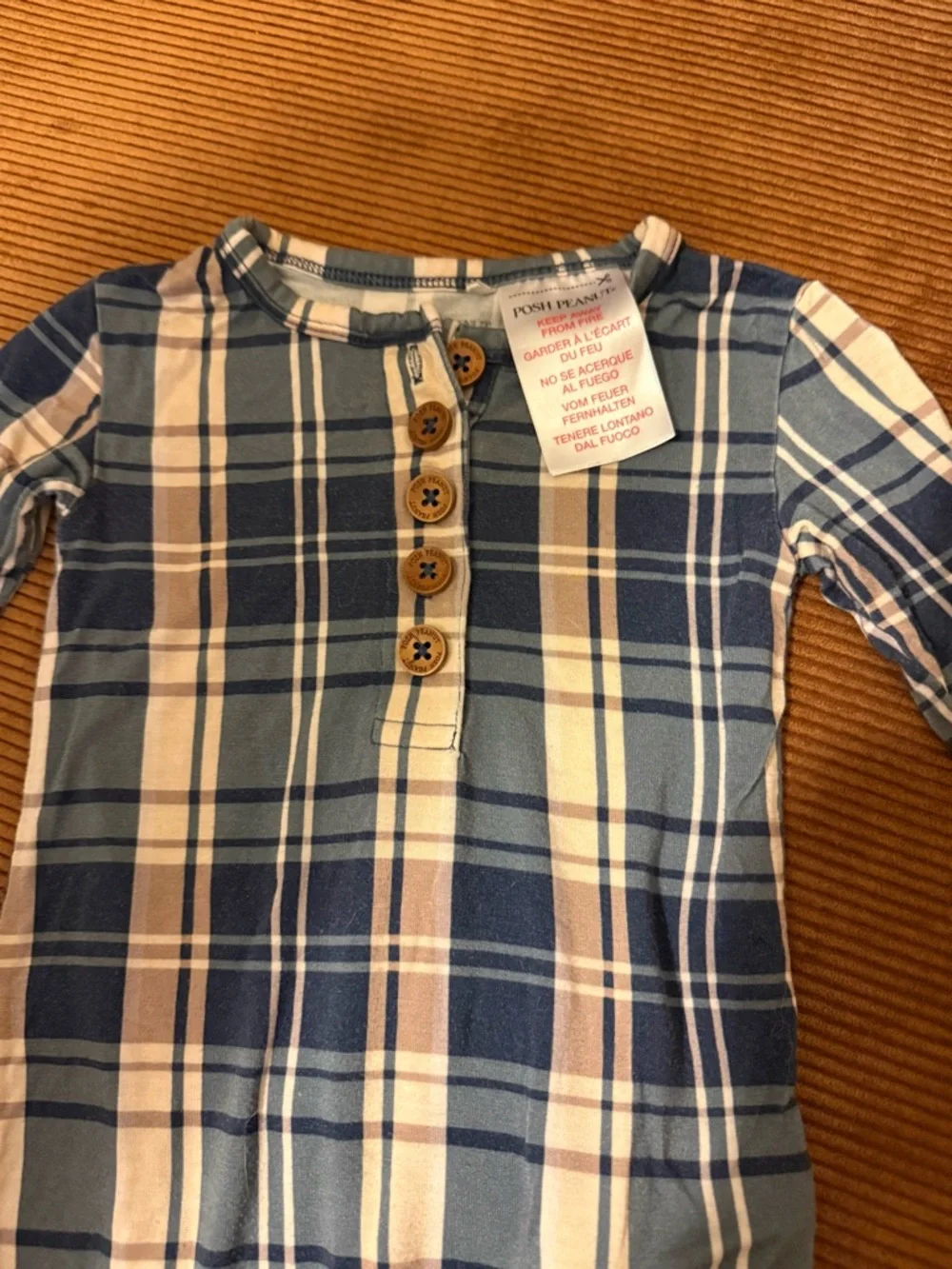 Posh Peanut‎ Plaid Romper 12-18 Months Button Front Bamboo One Piece